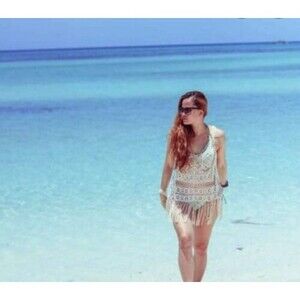 Phase One Ivory Boho Womens Cover up Crochet Top Fringe Open Knit Beach Gypsy